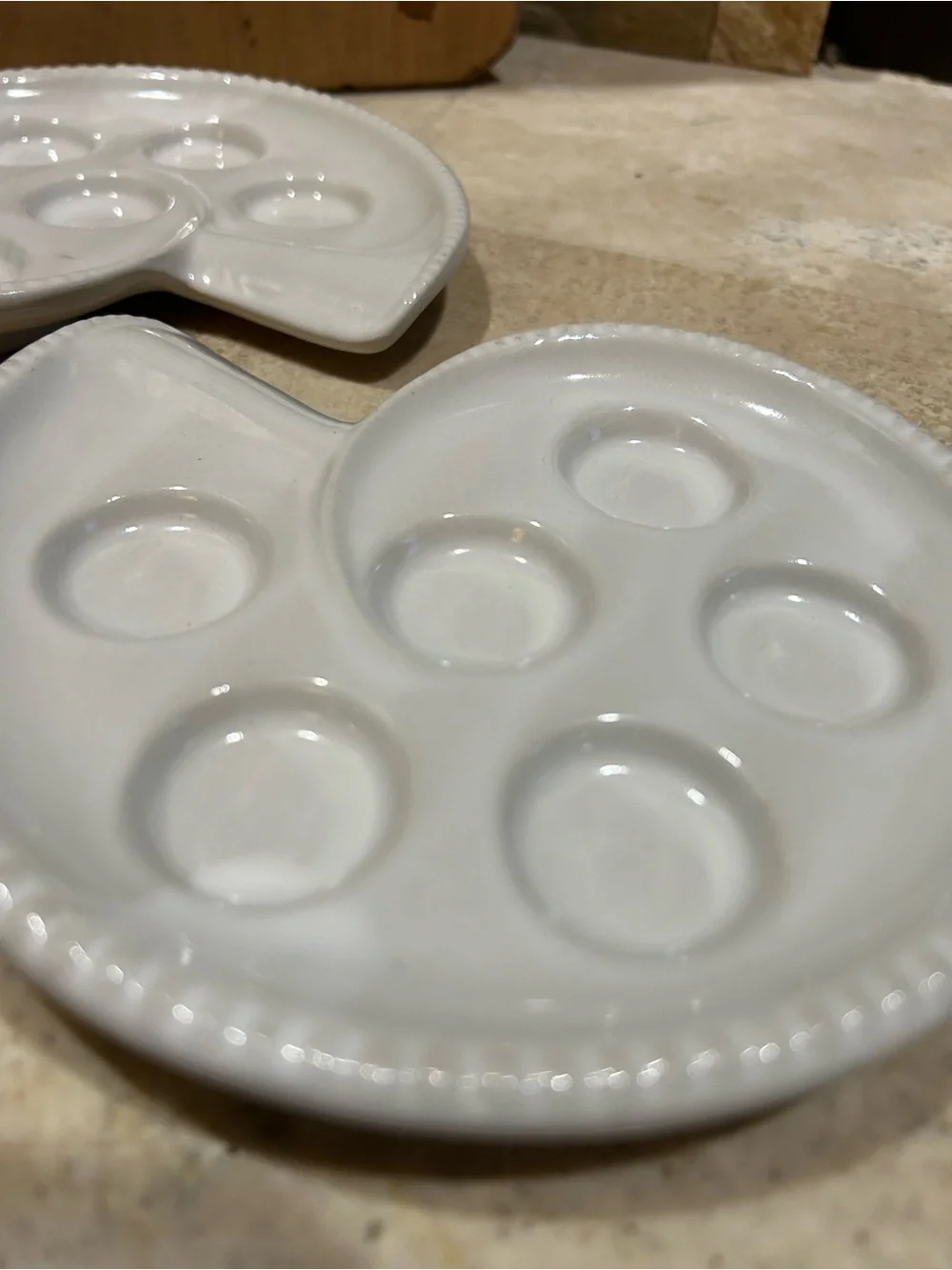 2 Vintage ceramic Escargot plates in a spiral snail shape for serving